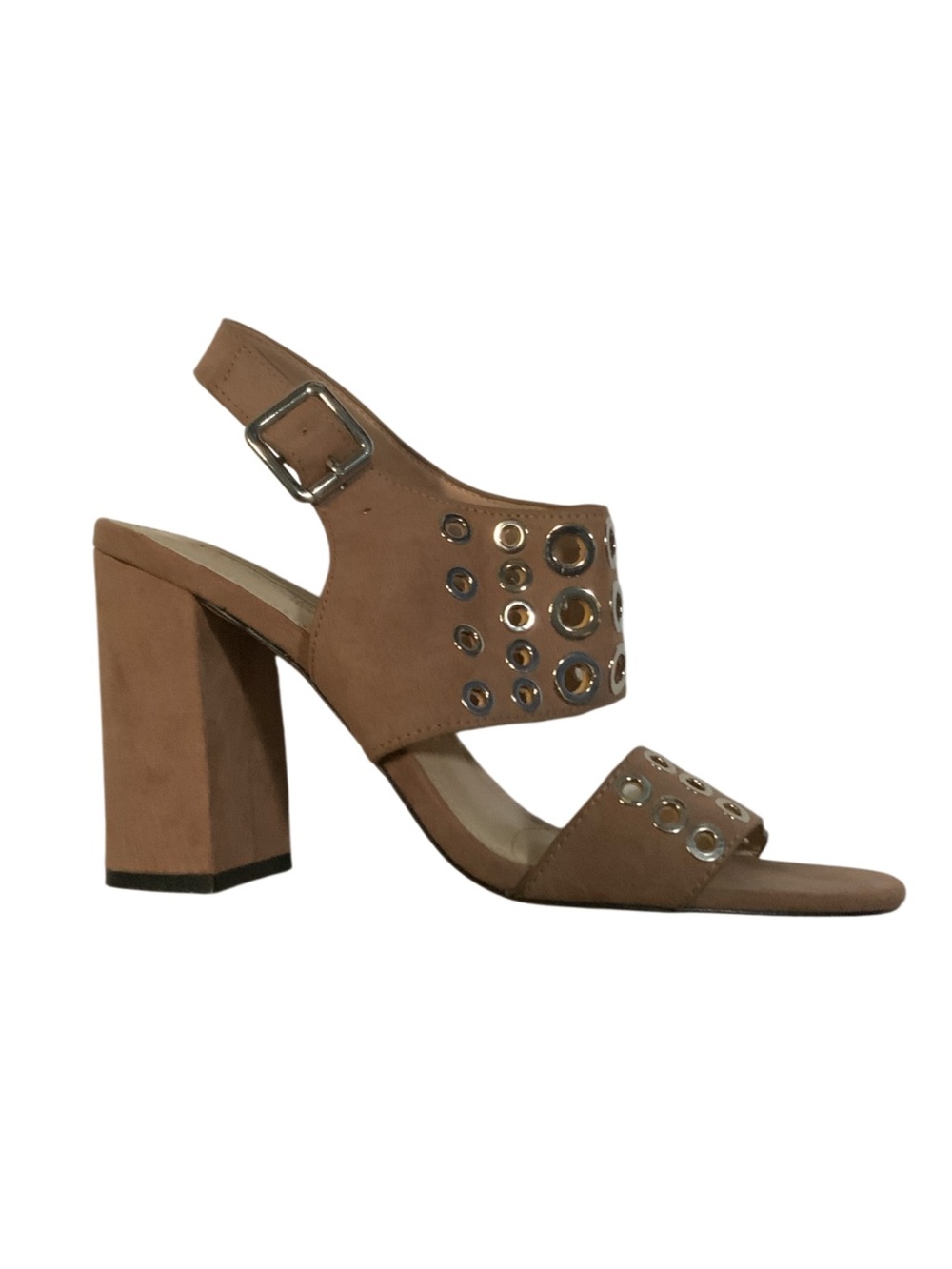 Topshop Nadia Eyelet Studded Suede Block Heel Sandals Nude